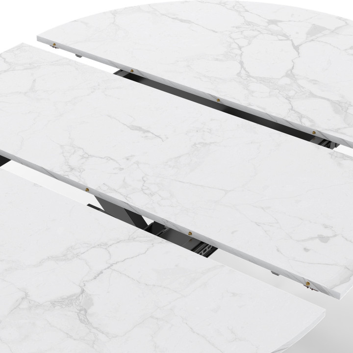 Tavolo da pranzo rotondo allungabile effetto marmo e nero 4-8 persone 110-150cm - ALIX | ID Market