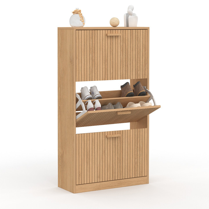 Scarpiera da 18 pezzi con 3 ante a doghe in rovere - JULIETTE | ID Market