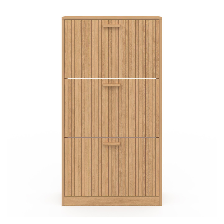 Scarpiera da 18 pezzi con 3 ante a doghe in rovere - JULIETTE | ID Market