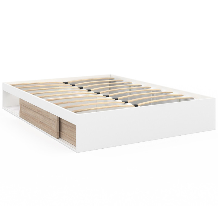 Struttura letto 140x190cm con contenitore e materasso in legno bianco e faggio - SALEM | ID Market