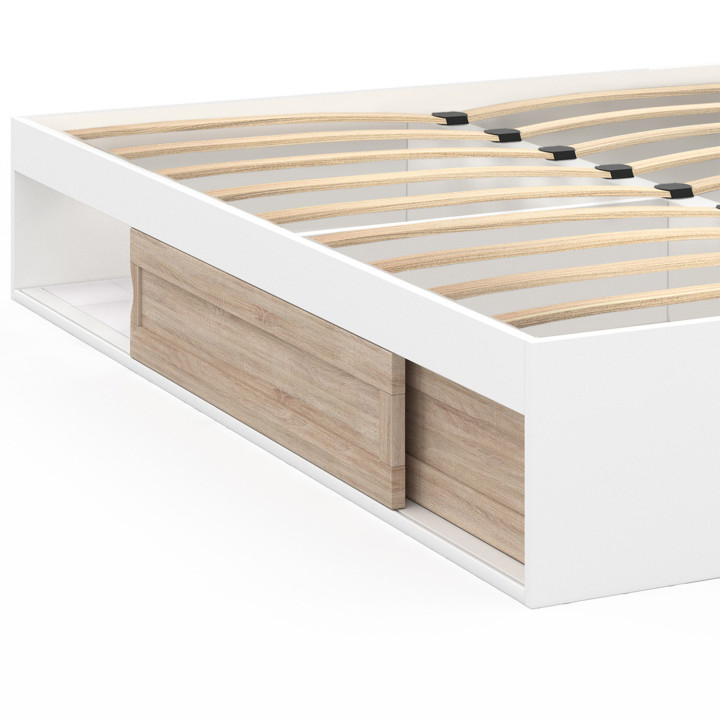 Struttura letto 140x190cm con contenitore e materasso in legno bianco e faggio - SALEM | ID Market