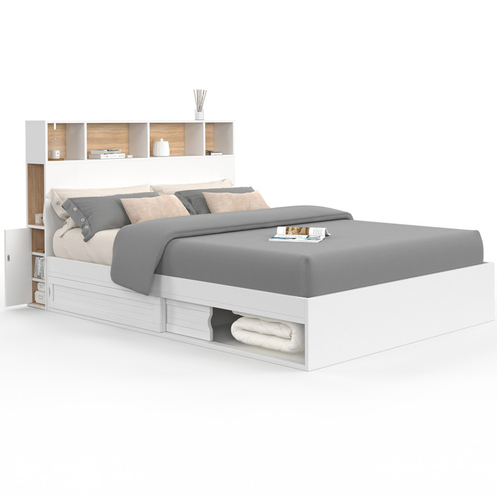 Letto matrimoniale con contenitore, testiera e base bianca 140x190 - CLEM | ID Market