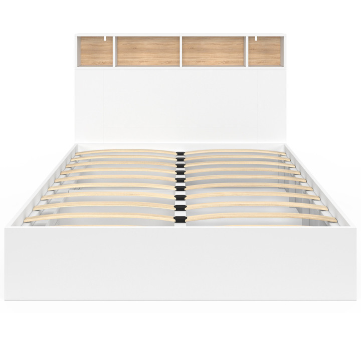 Letto matrimoniale con contenitore, testiera e base bianca 140x190 - CLEM | ID Market