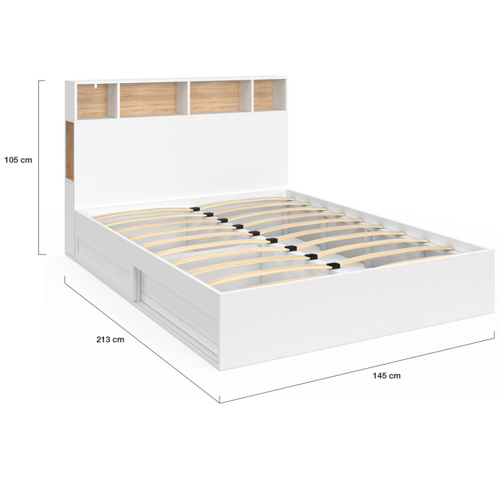 Letto matrimoniale con contenitore, testiera e base bianca 140x190 - CLEM | ID Market