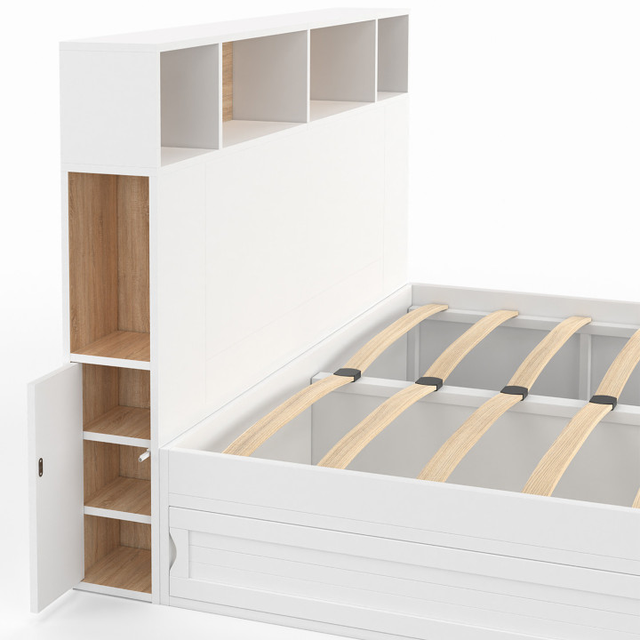 Letto matrimoniale con contenitore, testiera e base bianca 140x190 - CLEM | ID Market