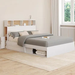 Letto matrimoniale con contenitore, testiera e base bianca 140x190 - CLEM | ID Market