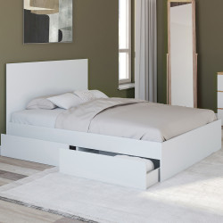 Letto matrimoniale 140x190 bianco 4 cassetti su ruote con testiera - OMAHA | ID Market