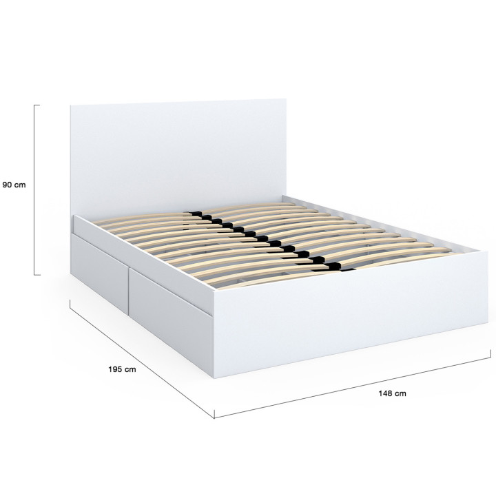 Letto matrimoniale 140x190 bianco 4 cassetti su ruote con testiera - OMAHA | ID Market