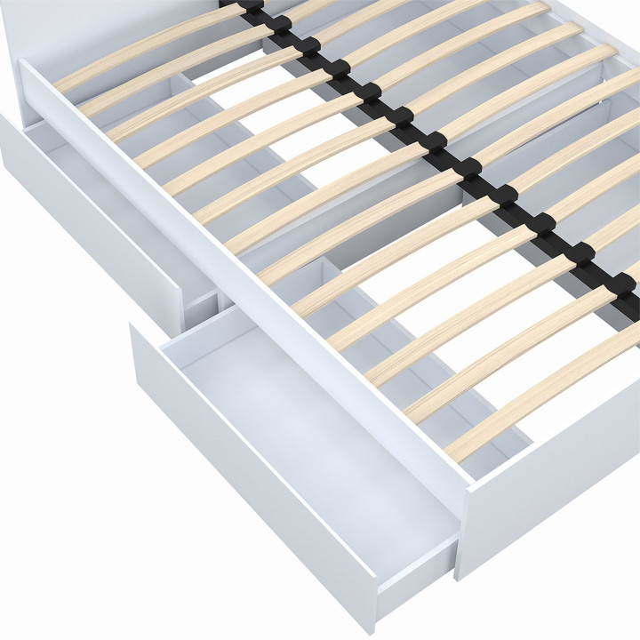 Letto matrimoniale 140x190 bianco 4 cassetti su ruote con testiera - OMAHA | ID Market