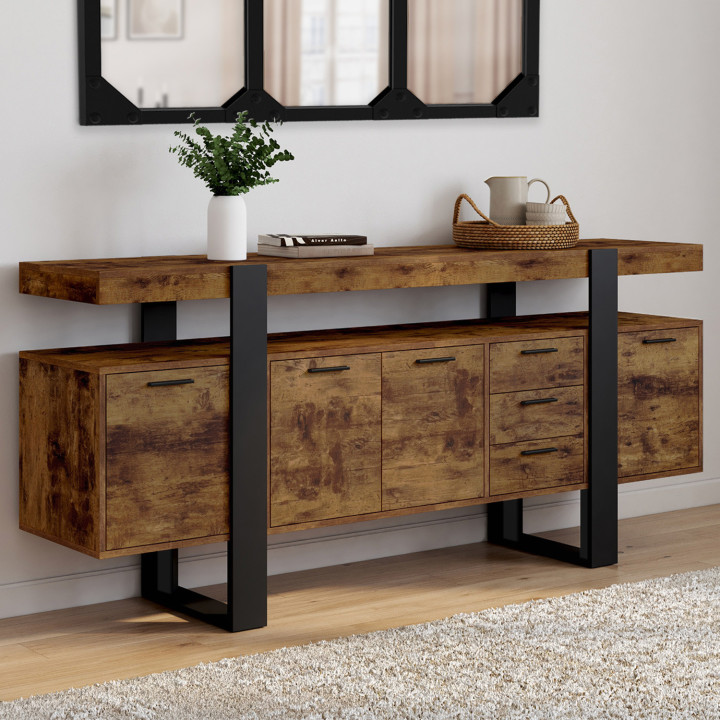 Grande credenza nera e effetto legno con ante e cassetti - PHOENIX | Zen Cart! IDMarket