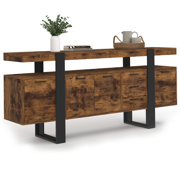 Grande credenza nera e effetto legno con ante e cassetti - PHOENIX | Zen Cart! IDMarket