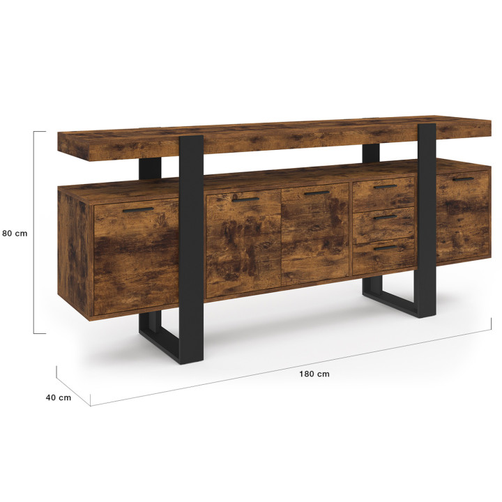 Grande credenza nera e effetto legno con ante e cassetti - PHOENIX | Zen Cart! IDMarket