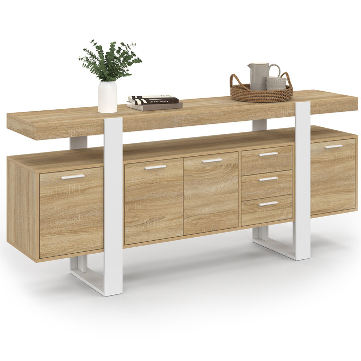Grande buffet in legno e bianco con ante e cassetti - PHOENIX | Zen Cart! IDMarket