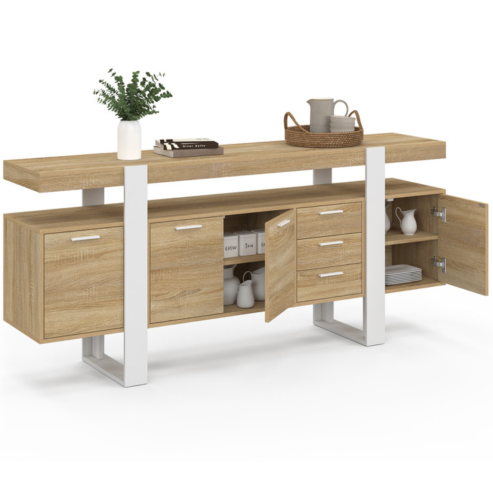 Grande buffet in legno e bianco con ante e cassetti - PHOENIX | Zen Cart! IDMarket