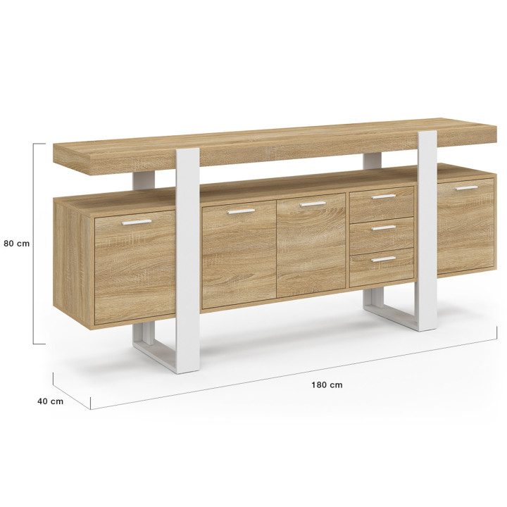 Grande buffet in legno e bianco con ante e cassetti - PHOENIX | Zen Cart! IDMarket
