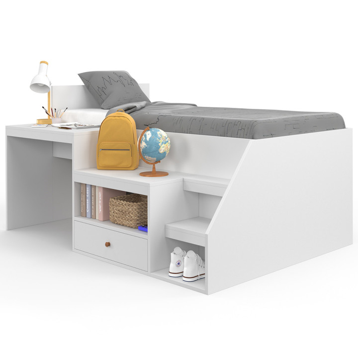 Letto combinato con rete, scrivania e contenitore bianco - LEOPOLD | ID Market
