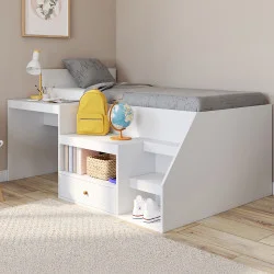 Letto combinato con rete, scrivania e contenitore bianco - LEOPOLD | ID Market