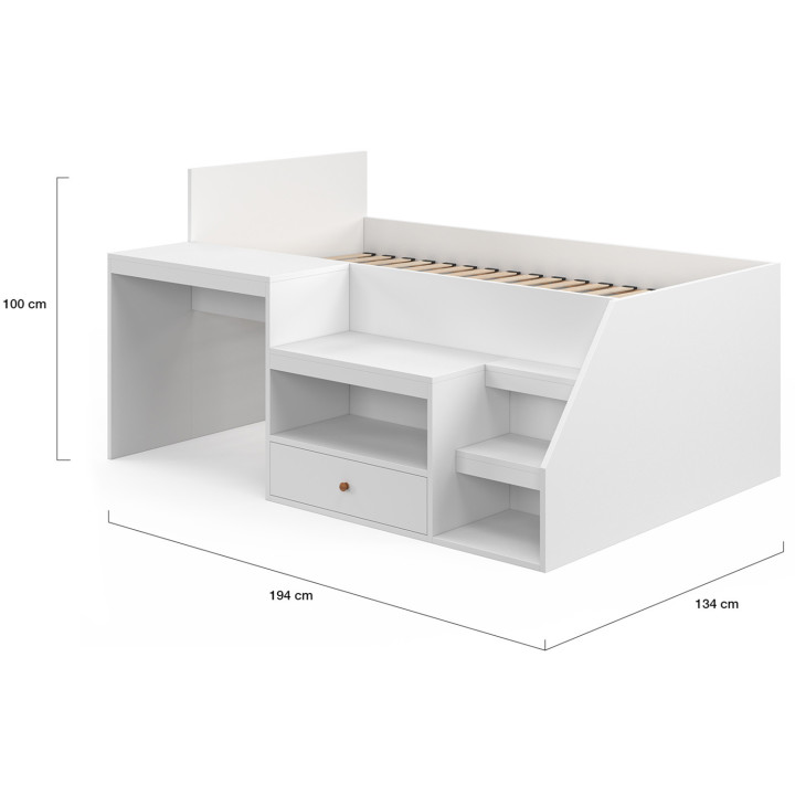 Letto combinato con rete, scrivania e contenitore bianco - LEOPOLD | ID Market