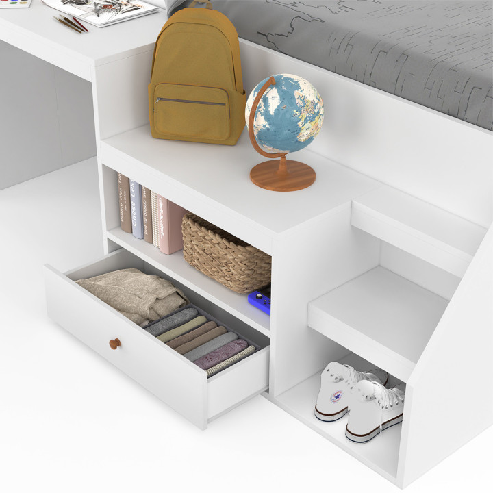 Letto combinato con rete, scrivania e contenitore bianco - LEOPOLD | ID Market