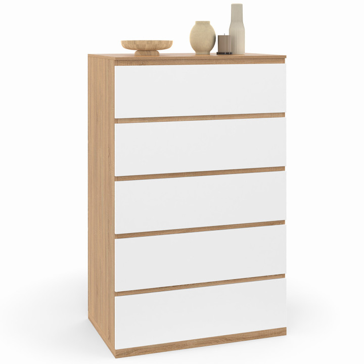 Cassettiera in legno faggio e bianco 5 cassetti 60cm - TOMI | ID Market
