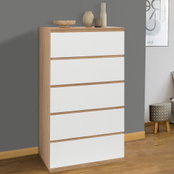 Cassettiera in legno faggio e bianco 5 cassetti 60cm - TOMI | ID Market