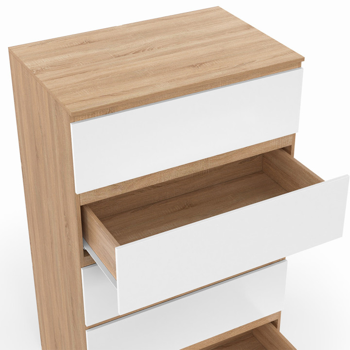Cassettiera in legno faggio e bianco 5 cassetti 60cm - TOMI | ID Market