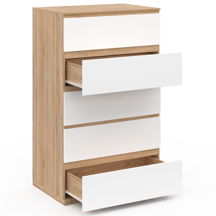 Cassettiera in legno faggio e bianco 5 cassetti 60cm - TOMI | ID Market