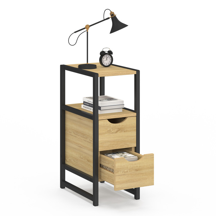 Comodini industriali in legno e metallo nero 2 cassetti 1 nicchia - DETROIT | ID Market