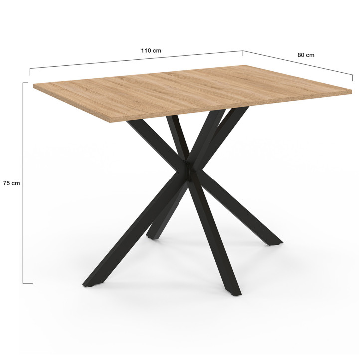 Tavolo da pranzo rettangolare 110cm 6 persone in legno e gamba a ragno nera ALIX - | ID Market