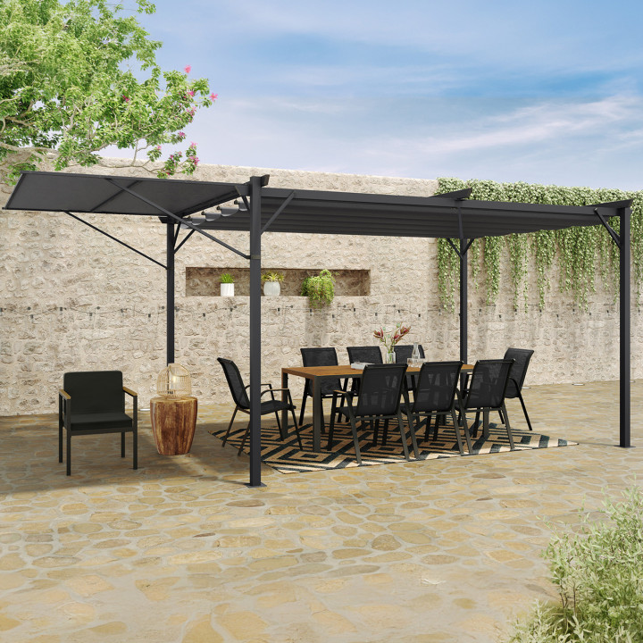 Pergola con tenda e tetto regolabile 3x4M grigio antracite | ID Market