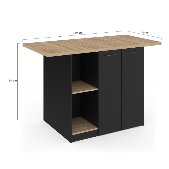 Isola centrale a 4 posti, legno nero e faggio 140cm - BAO | ID Market