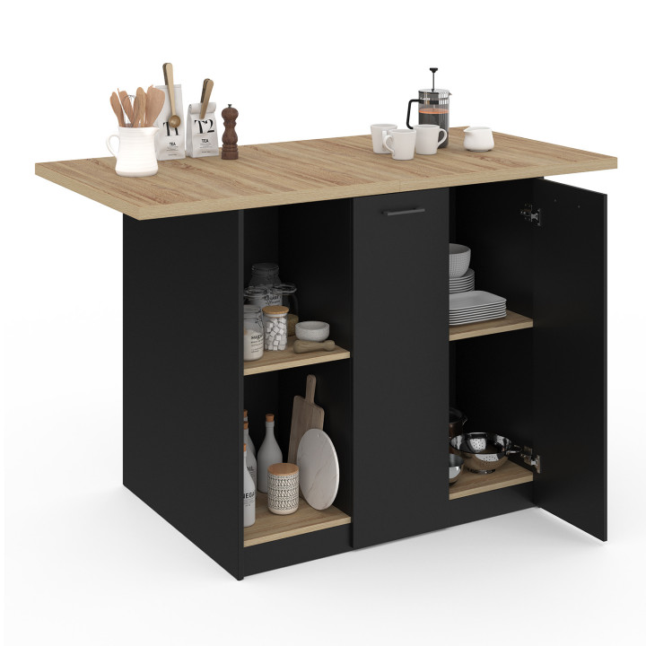 Isola centrale a 4 posti, legno nero e faggio 140cm - BAO | ID Market