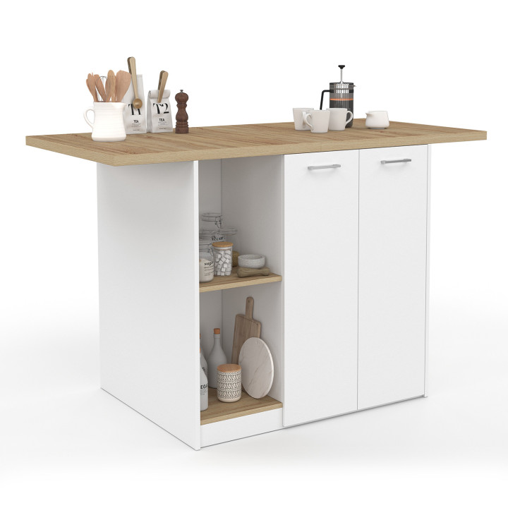 Tavolo centrale a isola per 4 persone, legno bianco e faggio 140cm - BAO | ID Market