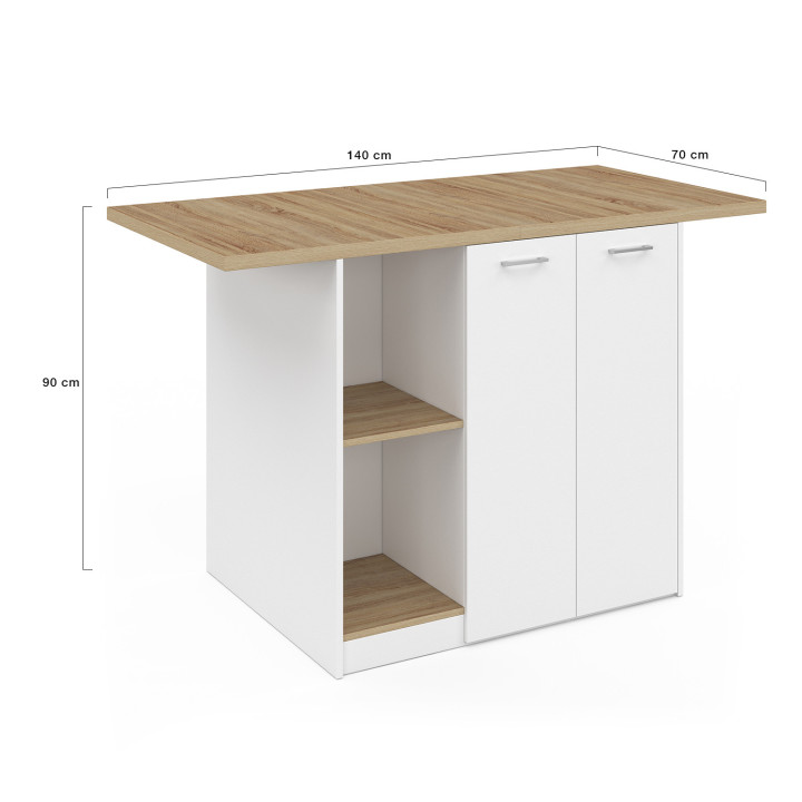 Tavolo centrale a isola per 4 persone, legno bianco e faggio 140cm - BAO | ID Market