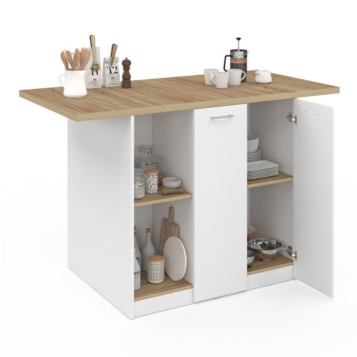 Tavolo centrale a isola per 4 persone, legno bianco e faggio 140cm - BAO | ID Market