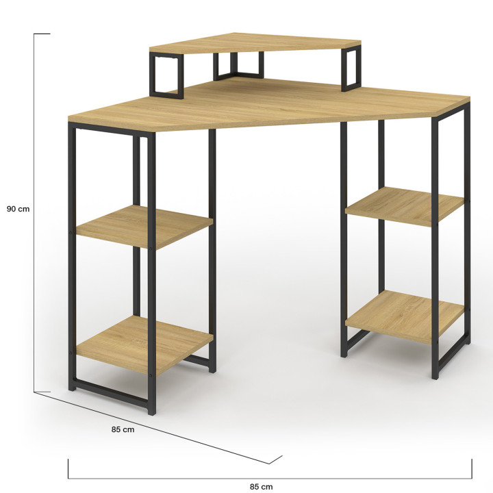 Scrivania angolare industriale in legno e metallo nero con contenitore - DETROIT | ID Market