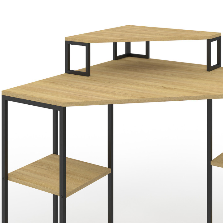 Scrivania angolare industriale in legno e metallo nero con contenitore - DETROIT | ID Market