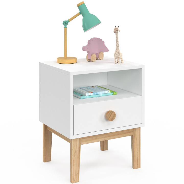 Comodino per bambini con cassetto + nicchia in bianco e legno - JACOB | ID Market