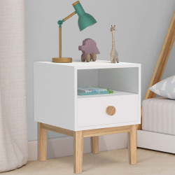 Comodino per bambini con cassetto + nicchia in bianco e legno - JACOB | ID Market