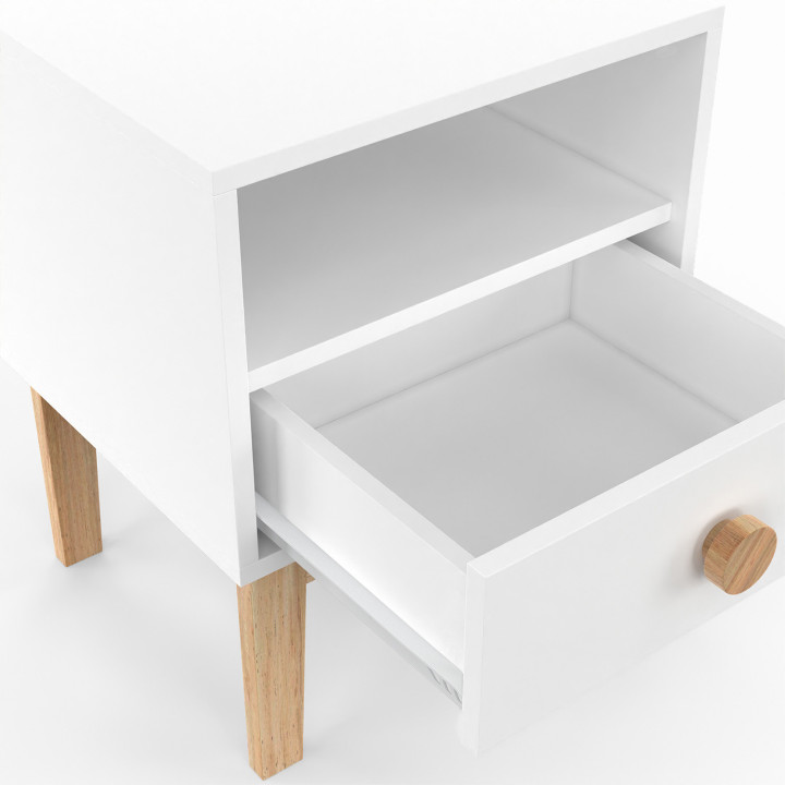 Comodino per bambini con cassetto + nicchia in bianco e legno - JACOB | ID Market
