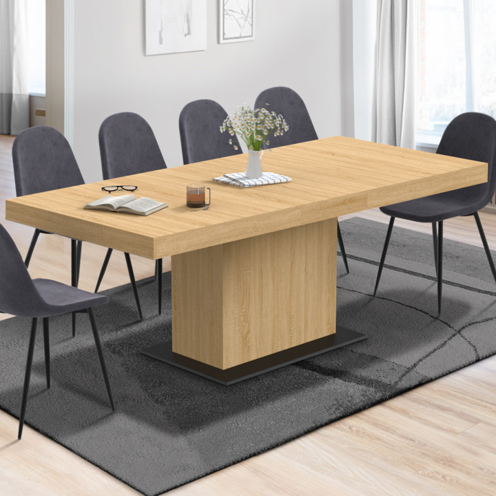 Tavolo da pranzo rettangolare allungabile in legno con base nera - EDEN | ID Market