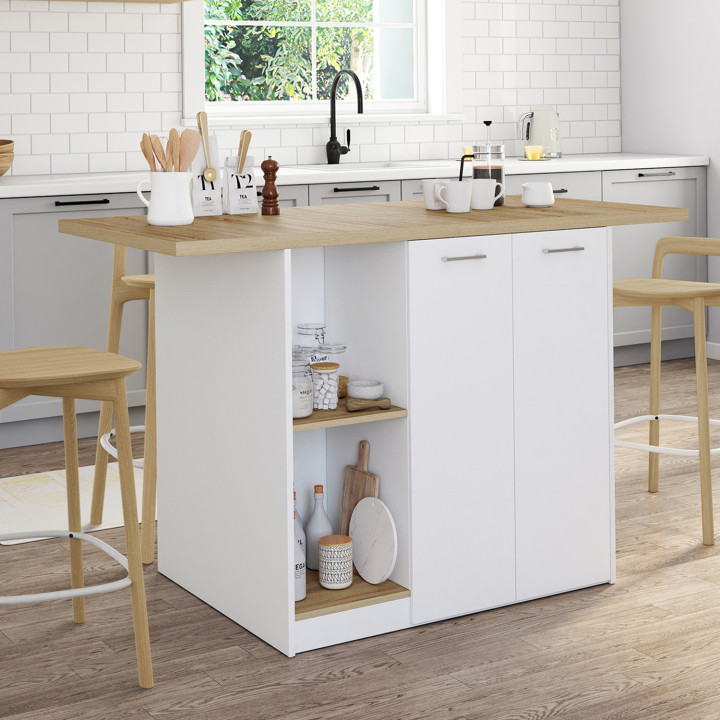 Tavolo centrale a isola per 4 persone, legno bianco e faggio 140cm - BAO | ID Market