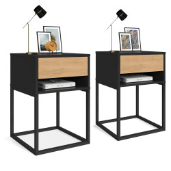 Comodini con 1 cassetto in stile faggio e 1 nicchia nera - ERNEST | ID Market