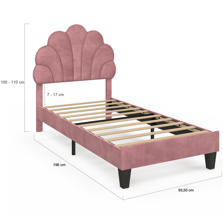 Letto singolo a conchiglia 90 x 190 cm, base in velluto - AMANDA |ID Market