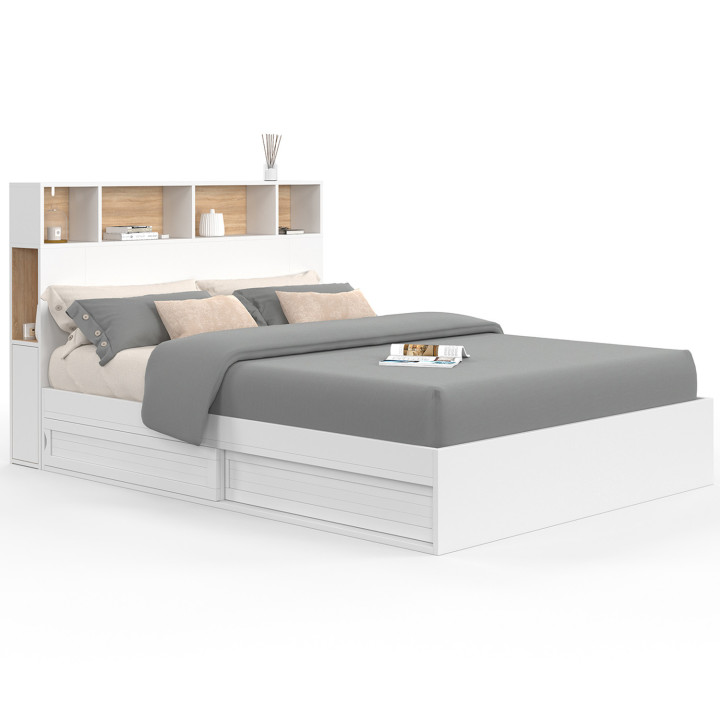 Letto matrimoniale con contenitore, testiera e base bianca 140x190 - CLEM | ID Market