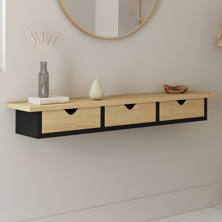 Console da parete a 3 cassetti in legno e nero - LISE | ID Market