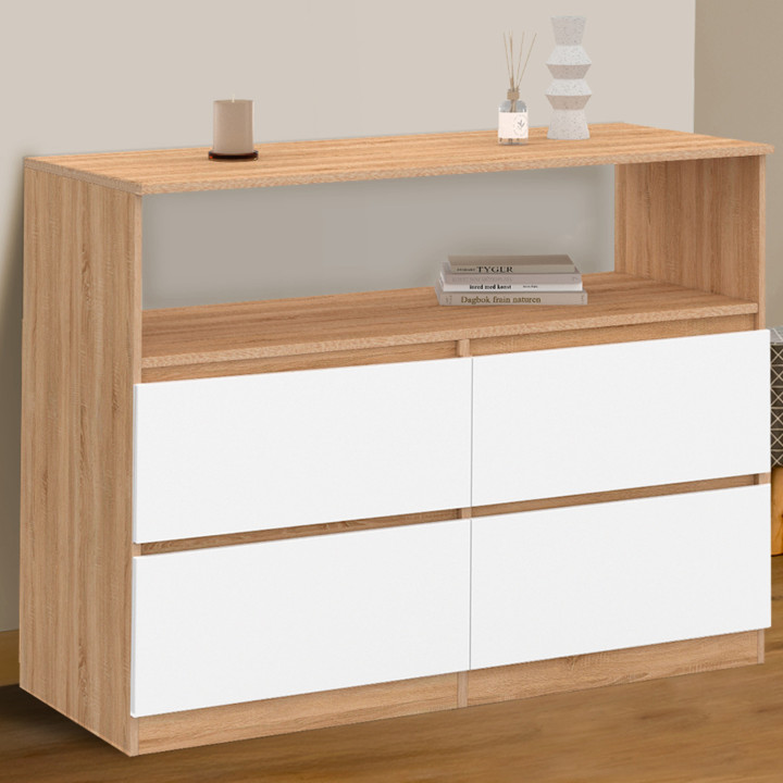 Cassettone a 4 cassetti da 100 cm con nicchia effetto faggio bianco - TOMI | ID Market