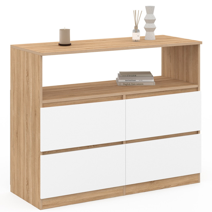 Cassettone a 4 cassetti da 100 cm con nicchia effetto faggio bianco - TOMI | ID Market