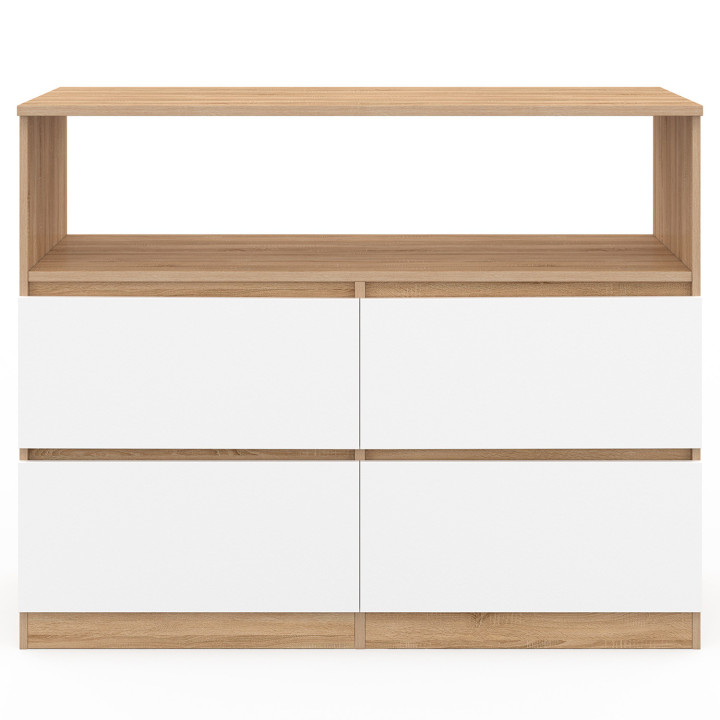 Cassettone a 4 cassetti da 100 cm con nicchia effetto faggio bianco - TOMI | ID Market