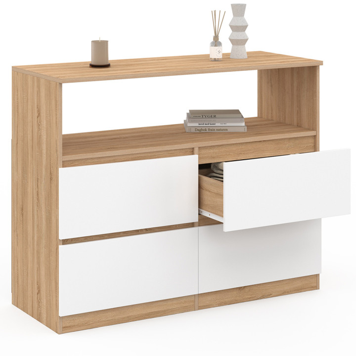 Cassettone a 4 cassetti da 100 cm con nicchia effetto faggio bianco - TOMI | ID Market